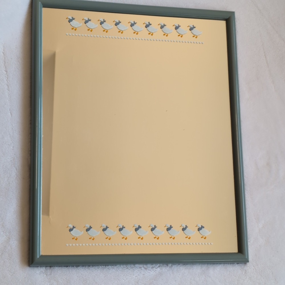 Vintage 80s Blue Country Geese Duck Wall Mirror Hearts Cottagecore Goose 16x20